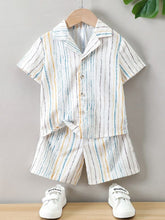 Formal Unisex White multi line Short Set .